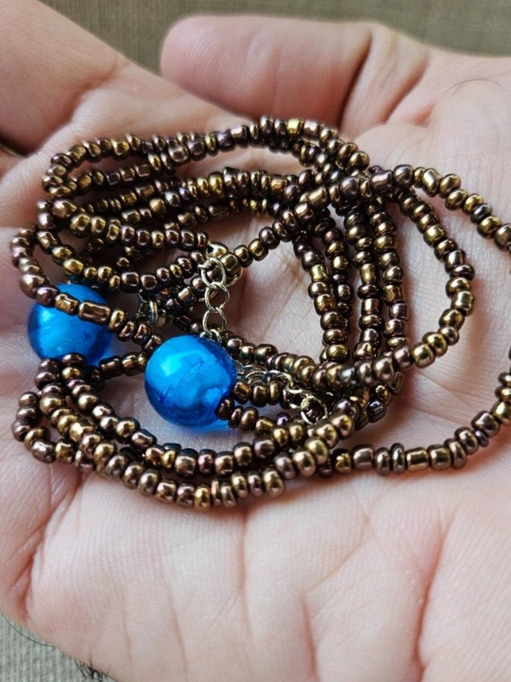 Vintage Necklace Brown Beaded Necklace Double Layered Fashion Jewelry Necklace - Picture 3 of 11